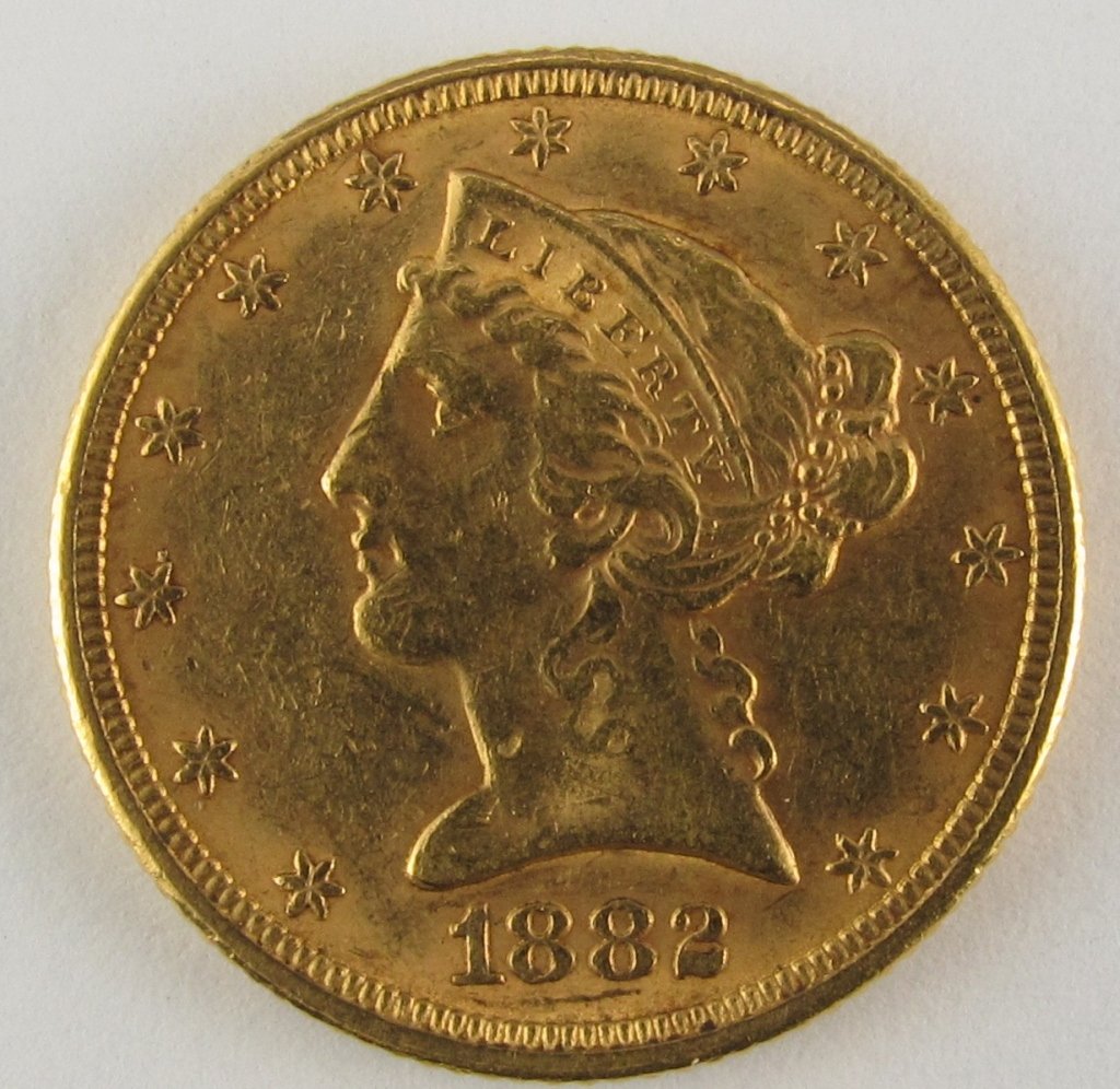 1882 $5 Five Dollar Gold Coin: 1882 $5 Five Dollar Gold Coin