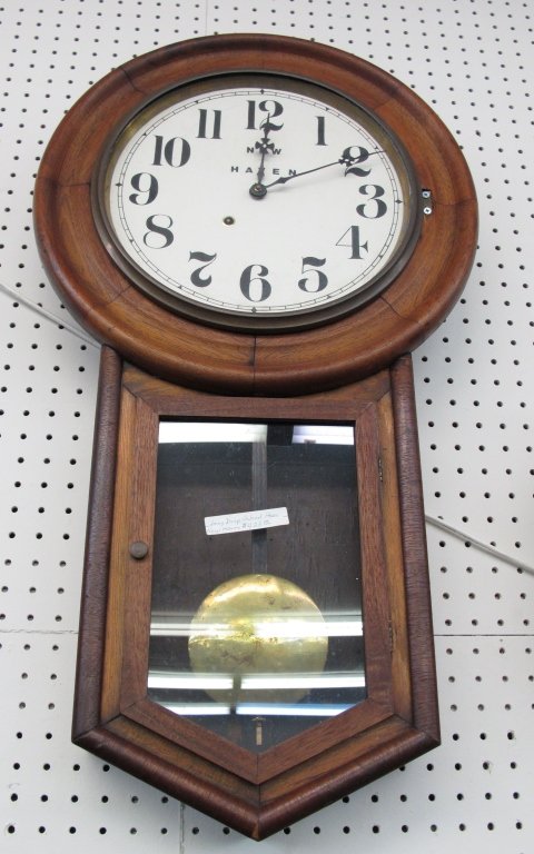 Long Drop Schoolhouse Clock by New Haven: Long Drop Schoolhouse Clock by New Haven, running, H. 31"