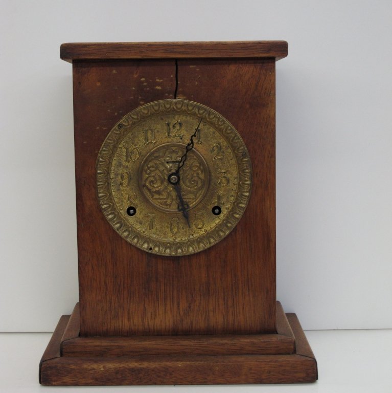Lot of 3 Clocks: 1 Shelf Clock, 2 Beehive Clocks: Lot of 3 Clocks: 1 Shelf/Mantle Clocks, 2 Beehive Clocks: Mantel Clock by unknown maker, 8-day, running, not chiming, H. 12-1/8", W. 9-7/8", D. 5-5/8", Dial 5-5/8"; Beehive Clock by unknown maker, app