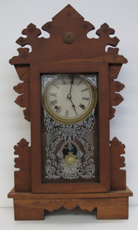 Kitchen Clock and Shelf Clock Not Running: Kitchen Clock and Shelf Clock Not Running: Kitchen Clock by Unknown Maker, not running, H. 24-5/8", W. 14", D. 4-1/2", Dial 6"; 3 One Day Shelf Clock Marked "Banyan" on dial, top of pendulum broken, H