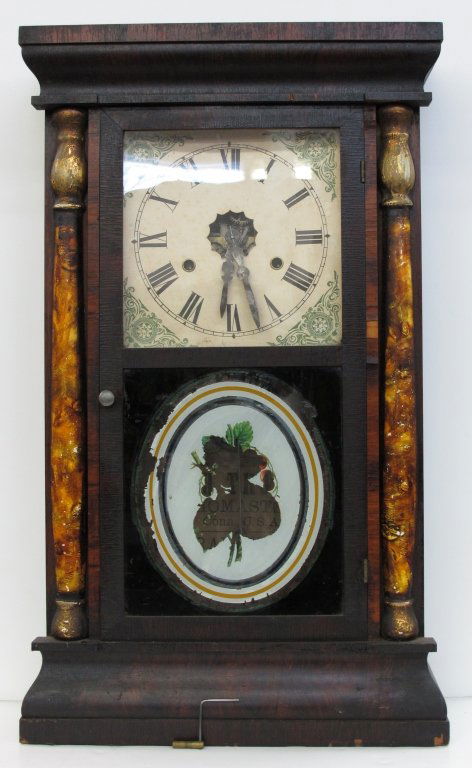 Weighted Flat Top Clock by Seth Thomas: Weighted Flat Top Clock by Seth Thomas, running, chiming, one day brass movement, found in Brooks Palmer Book "A Treasury of American Clocks", Page 197, H. 25", W. 14-7/8", D. 4-5/8", Dial 7"