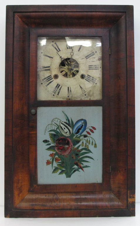 Weighted Ogee Clock by Seth Thomas Not Running: Weighted Ogee Clock by Seth Thomas Not Running, pendulum key and weights, wooden dial, H. 25", W. 15-1/4", D. 4-1/8", Dial 7-3/4"