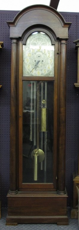 Tall Case Grandfather Clock by Herschede: Tall Case Grandfather Clock by Herschede, running, chiming, Panama Pacific International Exposition 1915 Grand Prize winner, 2-weight, 5-tube, H. 82-5/8", W. 24-1/2", D. 14"