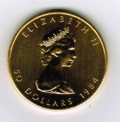 1984 50 Dollars Canadian Coin 1 OZ Fine Gold: 1984 50 Dollars Canadian Coin 1 OZ Fine Gold