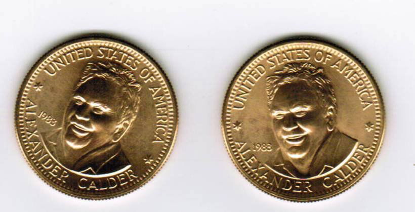 Two 1983 American Arts Commemorative 1/2 Oz Gold: Two 1983 American Arts Commemorative 1/2 oz Gold Coins, Alexander Calder Commemorative