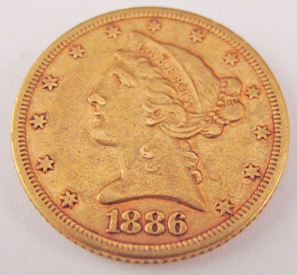 1886 U.S. $5 Five Dollar Gold Coin: 1886 U.S. $5 Five Dollar Gold Coin