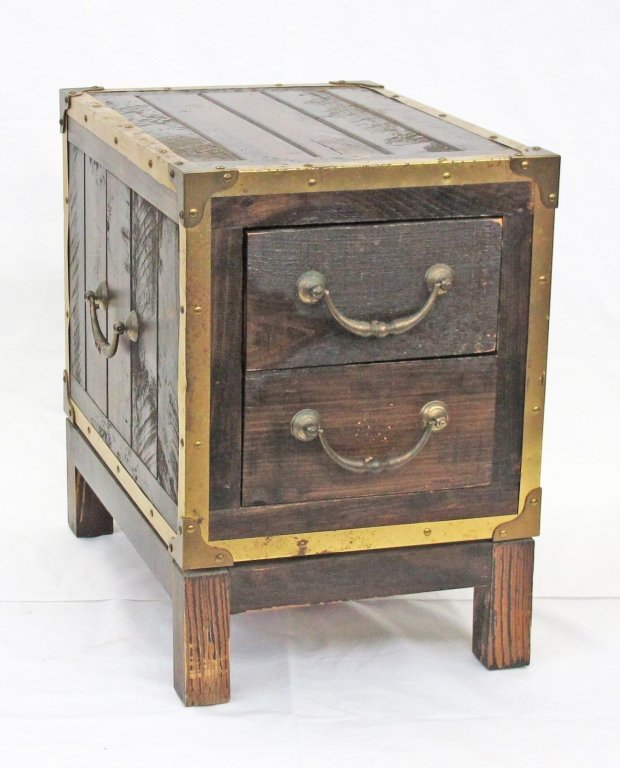 2-Drawer Wood and Gilt Trunk / Chest: 2-Drawer Wood and Gilt Trunk / Chest, H. 20-1/2", W. 14", D. 20"