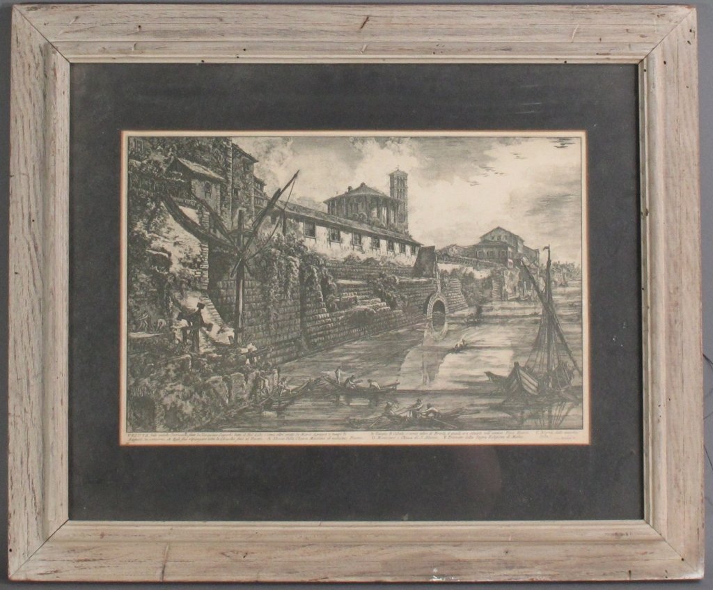 Giovanni Battista Piranesi: Giovanni Battista Piranesi, "Veduta Delle Antiche...", possibly a lithograph of the engraving (not a copperplate engraving as originally described), image 10" x 15-1/2", overall 19-3/4" x 23-3/4", fra