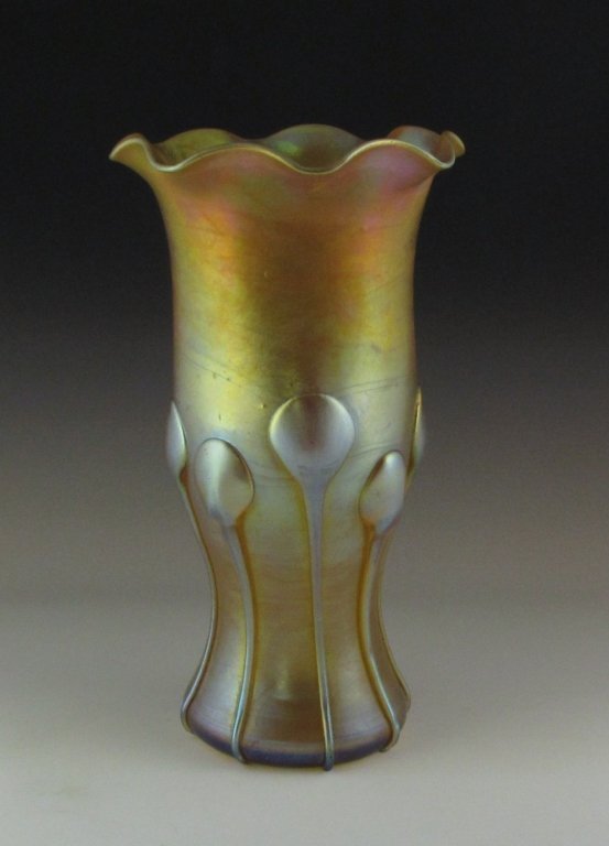 LC Tiffany Favrile Gold Iridescent Art Glass Vase