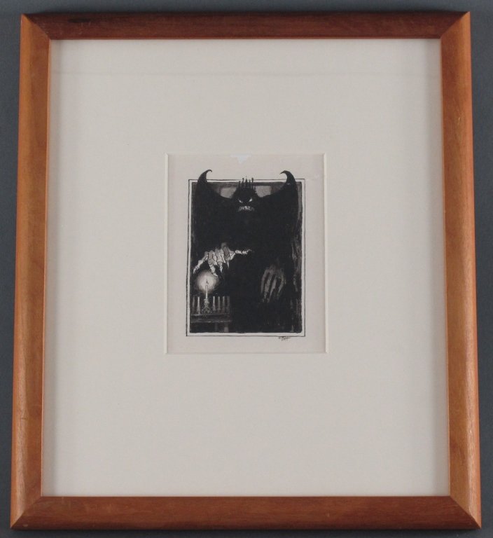 Original Pen and Ink Drawing by Trina Schart Hyman: Trina Schart Hyman (1939-2004), American, "Hershel and the Hanukkah Goblins, pg. 13" (Book by E. Kimmel which was recipient of Caldecott Medal), signed LR, pen and ink on heavy paper, approx 5" x 4" o