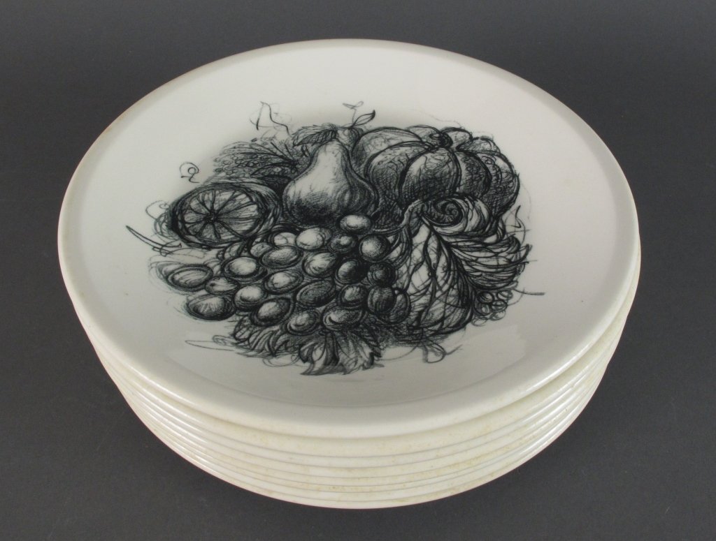 8 Wedgwood Freedom From Hunger Campaign Plates: 8 Wedgwood Freedom From Hunger Campaign Plates, white creamware with fruit transferware pattern / design, Dia. 9-3/4", 1960's, no chips cracks or repairs