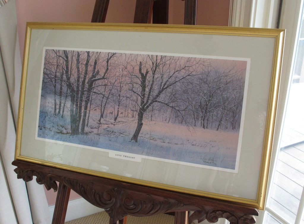 Print, Robert Tino, "Cove Twilight": Print, Robert Tino, "Cove Twilight" signed and numbered 139/980, framed, 22" x 36"