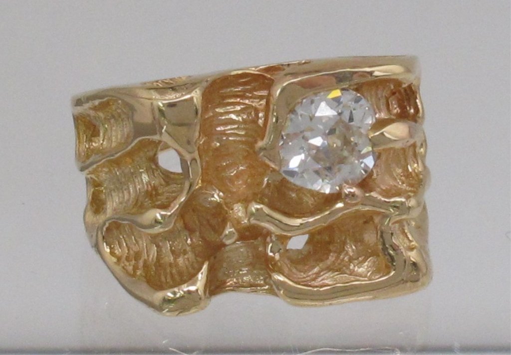 14K Diamond Solitaire Ring 1.20 Cts.: 14K Nugget Style Ring with Old European Cut Diamond, diamond weighs approx. 1.20 cts., I-1 clarity (chip on pavilion), color cannot be determined due to mounting but faces up nicely, ring size 7, 10.6
