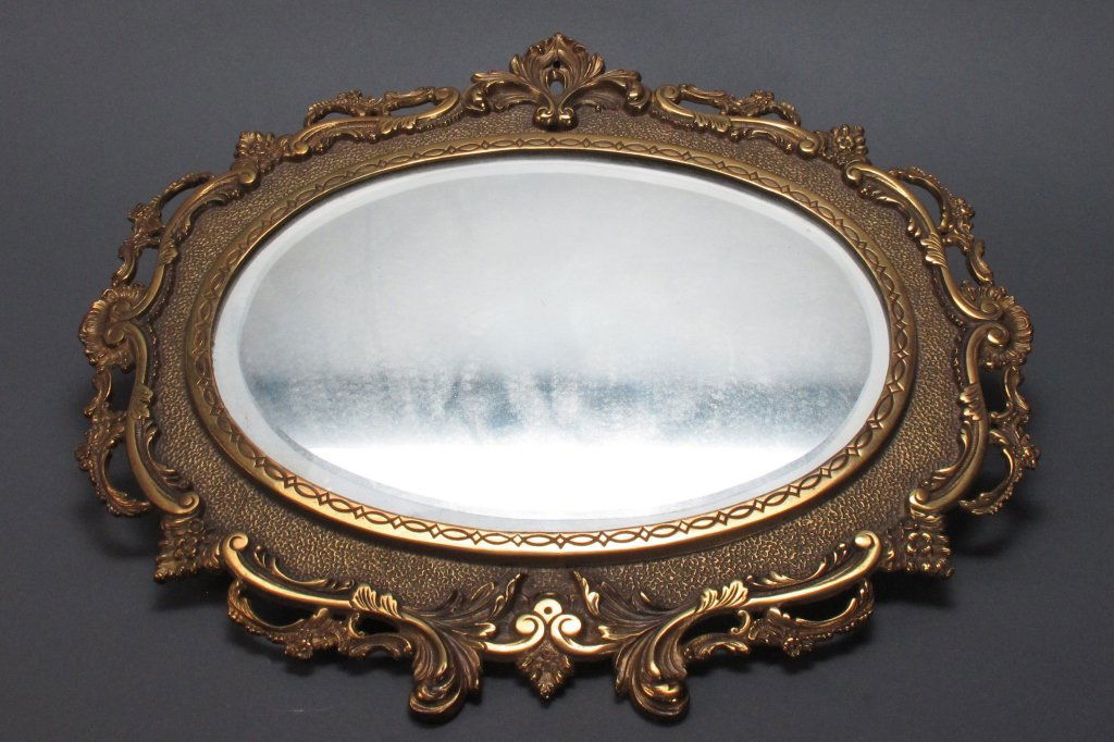 Antique Ornate Oval Brass Mirror NB & IW Ca 1900 Sep 30, 2014 Shelley's Auction Gallery in NC