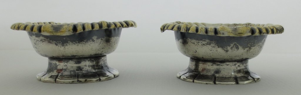 Pair Tiffany & Co. Sterling Gold Wash Salt Cellars: Pair Tiffany & Co. Sterling Silver Salt Cellars, gold wash bowls, H. 34", .79Toz