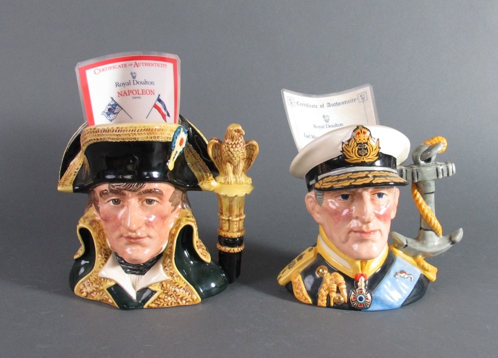 2 Royal Doulton Character Mugs/Toby Jugs: 2 Royal Doulton Character Mugs/Toby Jugs: Napolean, D. 6941, H.7"; Earl Mountbatten of Burma, D. 6944, H.7"