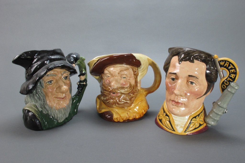 3 Royal Doulton Character Mugs/Toby Jugs: 3 Royal Doulton Character Mugs/Toby Jugs: Duke of Wellington, D.6848, H. 7-1/2"; Falstaff, D.6795, H.6-1/2"; Rip Van Winkle, D.6785, H.7-1/4"