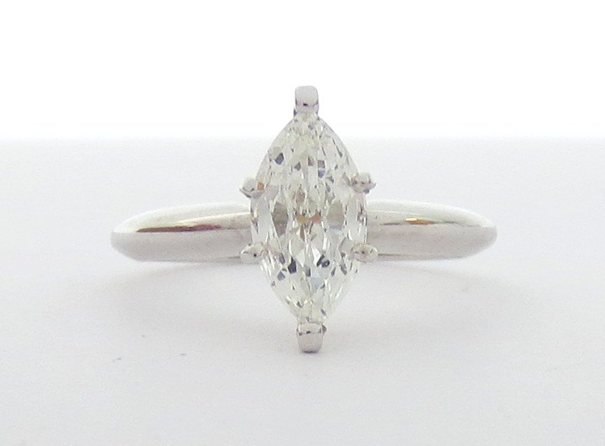 14K Solitaire Diamond Ring, 0.83 cts.: Lady's White 14 Karat Solitaire Diamond Engagement Ring With One 0.83Ct Marquise Cut H Si1 Diamond, size 6, 3.18g