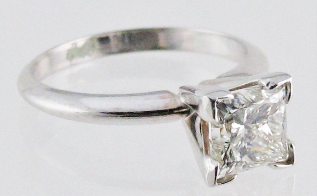 1.44 Ct Solitaire Princess Cut Diamond Ring: Lady's White 14 Karat Solitaire Diamond Ring With One 1.44Ct Princess Cut L Vs2 Diamond, ring size 6