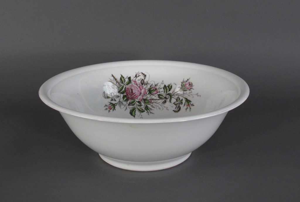 Ca 1900 Moritz Zdekauer Lg Porcelain Center Bowl: Moritz Zdekauer Large Porcelain Center Bowl, inside decorated with dog amidst hand painted roses, Circa 1900, Maker's mark of MZ Austria above and below crown over phoenix/eagle used from 1884-1909 by