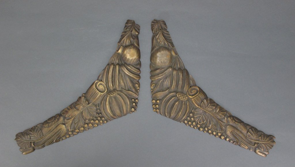 Pair Brass Architectural Cornices: Pair Brass Architectural Cornices, L. approximately 19"