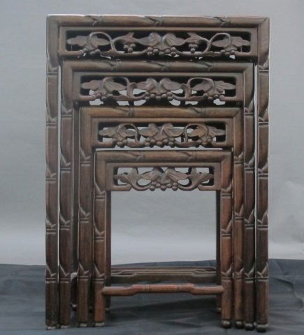 4 Hand Carved Teak Nesting Tables (1 of 3)