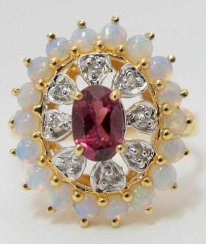 14K Ring with Pink Sapphire, Opals, Diamonds (1 of 4)