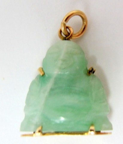 14K Green Jade Carved Buddha Charm (1 of 3)