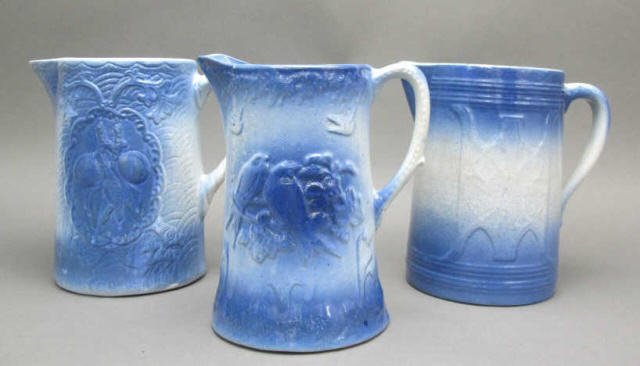 3 - Ohio Stoneware Salt Glaze Pitchers Ca. 1900-20 (1 of 8)