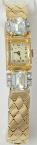 Ca. 1935 14K Lady’s Watch Diamonds Aquamarine (1 of 5)