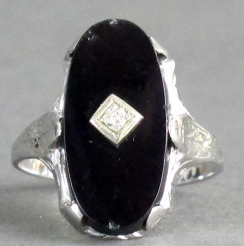 Lady's 14K White Gold Onyx and Diamond Ring (1 of 2)