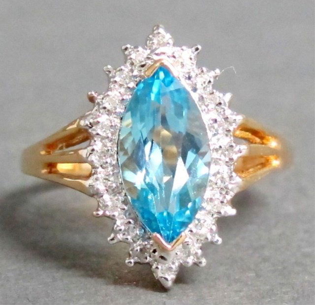 14K Blue Topaz and Diamond Ring (1 of 2)