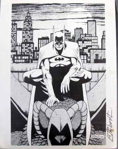 2 Super Hero Lithos Signed A. Thibert: 2 Super Hero Lithos Signed A. Thibert, Batman and Superman, overall 8-1/2" x 11"