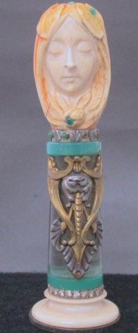 Signed 19th C. polychrome ivory bronze desk seal (1 of 4)