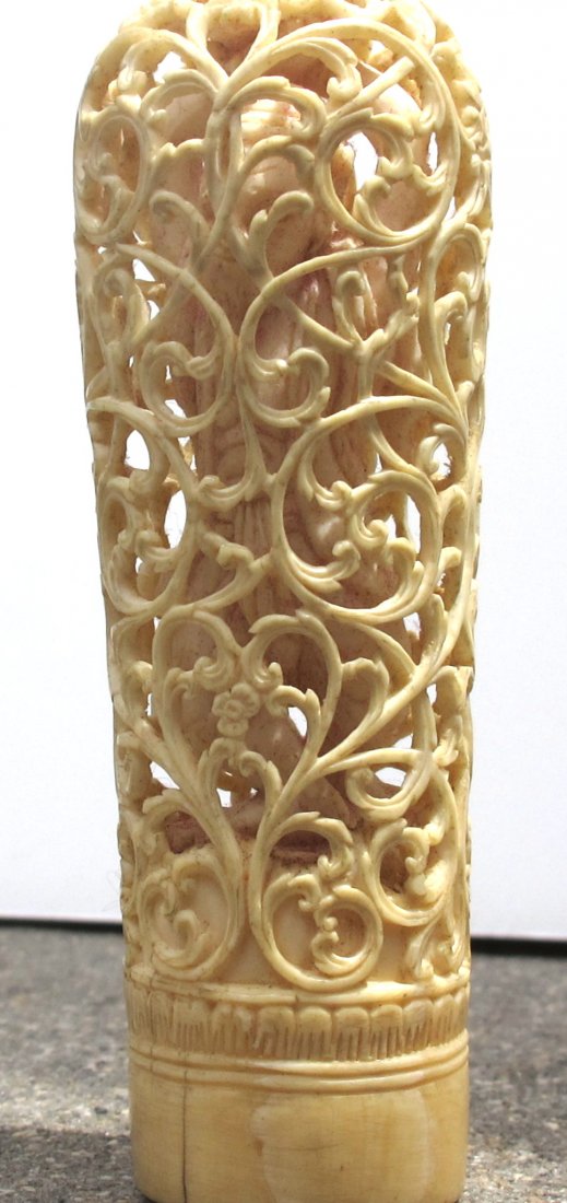 19th C Finely carved ivory desk seal/cane handle (1 of 10)