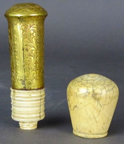 Group of 2: 19th C continental ivory cane handles (1 of 4)