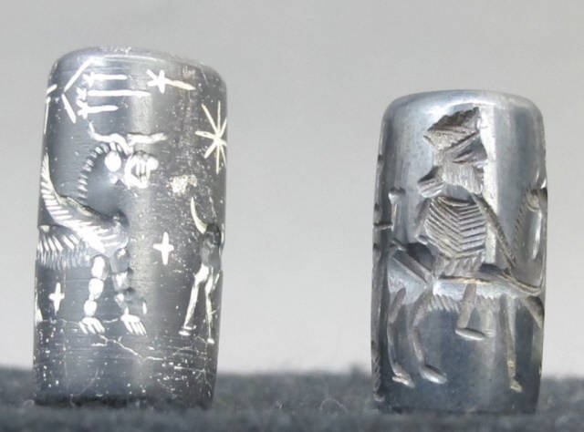 Two Hematite Mesopotamian cylinder seals: Largest seal measures 3 cm. 5000-3500 BCE,Lifelong collection from the estate of a gentleman seal collector