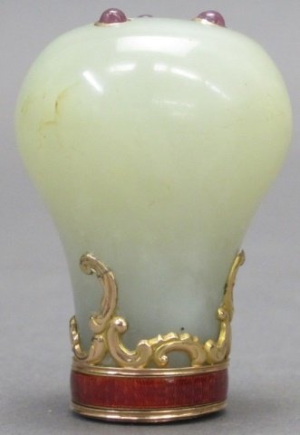 Russian gold enamel jade ruby cane handle seal (1 of 7)