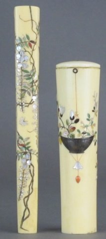 2 Ivory Shibayama Japanese parasol/cane handles (1 of 7)