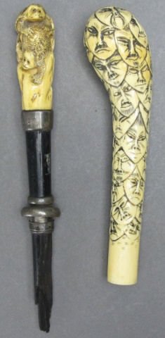 2 carved ivory parasol handles Japanese (1 of 10)