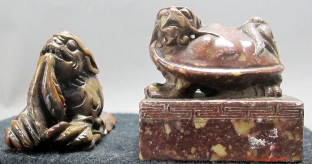 2 carved Chinese soapstone seal stamps (1 of 9)