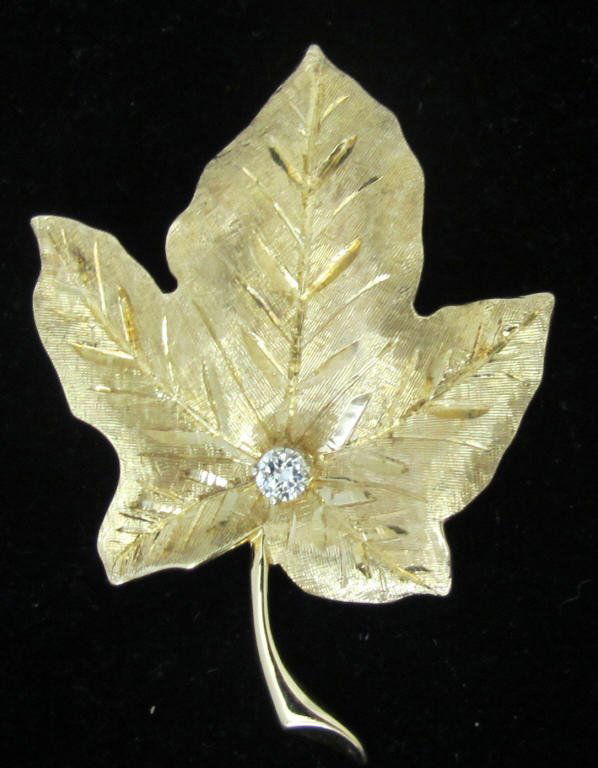 14K Diamond Leaf Brooch (1 of 2)