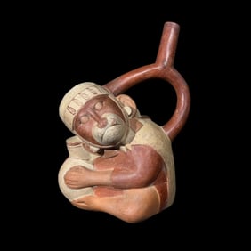 Pre-Columbian Moche IV Stirrup Monkey Vessel