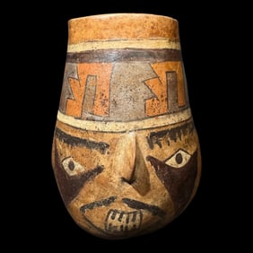 TL tested Pre-Columbian Nazca pottery head vessel