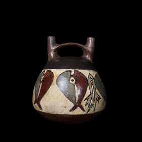 Rare Pre-Columbian Nazca Double Stirrup Vessel with Whale Motifs - TL tested