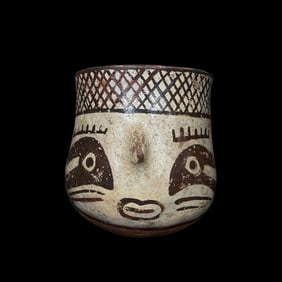 Pre-Columbian Nazca pottery head vessel