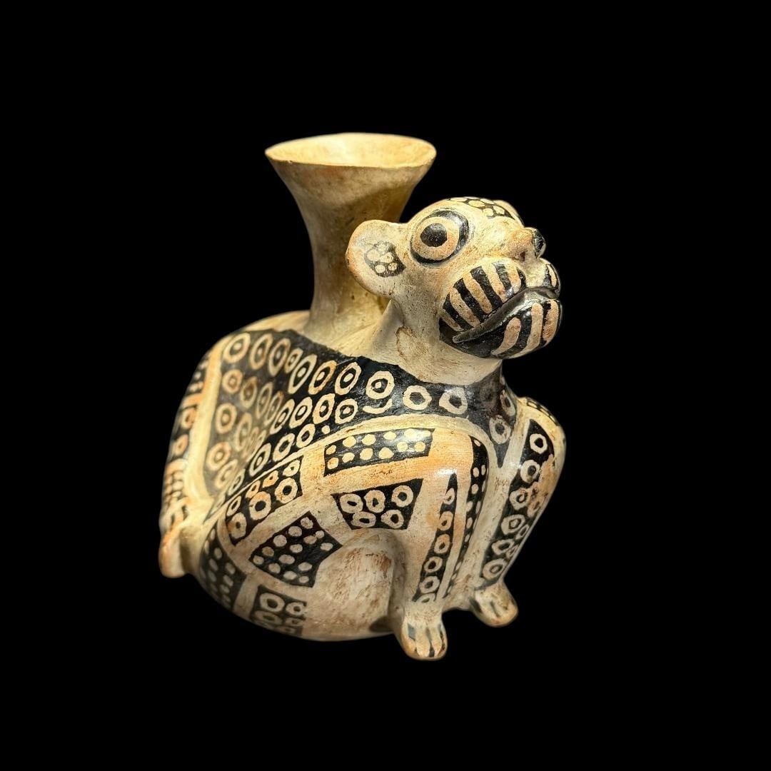 Rare Pre-Columbian Recuay Kaolin feline bottle (1 of 7)