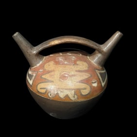 Pre-Columbian Huari (Wari) Double-Spout Bridge Vessel