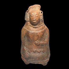Pre-Columbian Maya pottery whistle figure