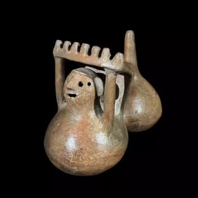 Pre-Columbian Virú Whistling Vessel Representing Death